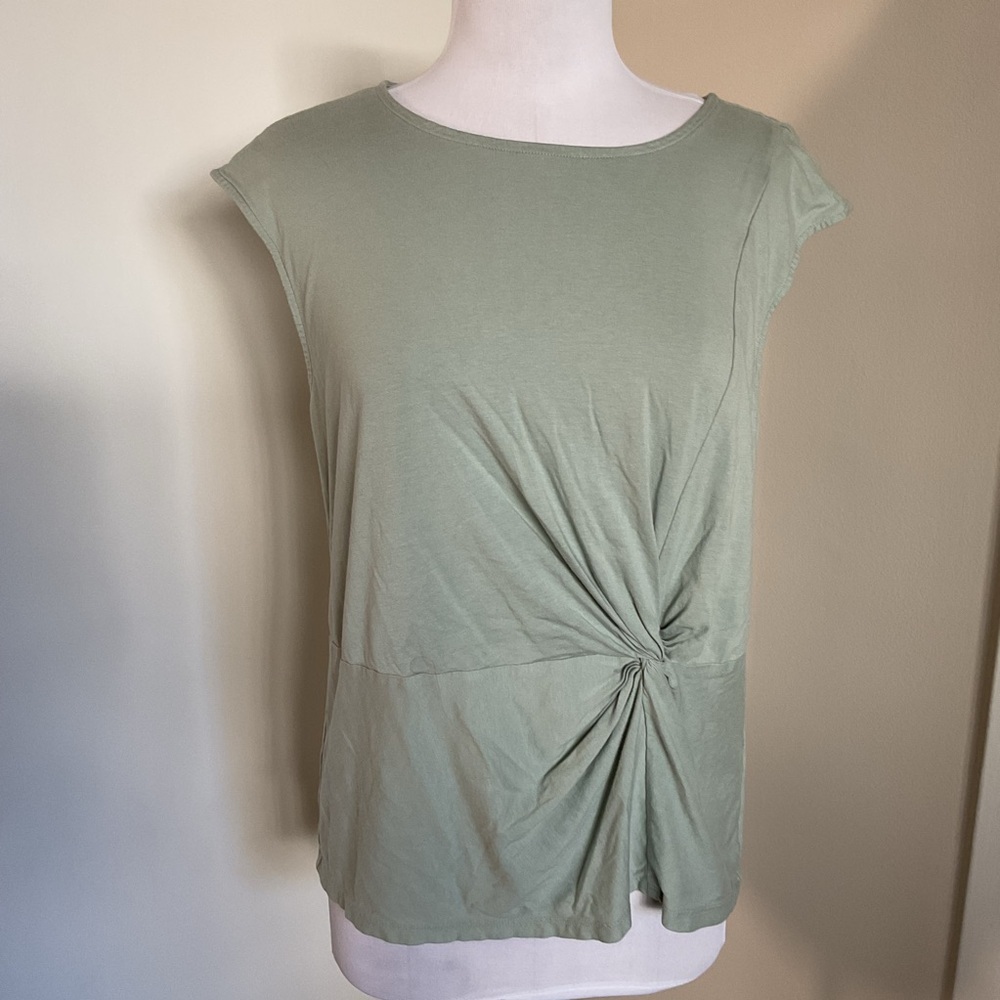 Calvin Klein Sage Sleeveless Twist Front Top Size Large 60% Cotton - Picture 2 of 4